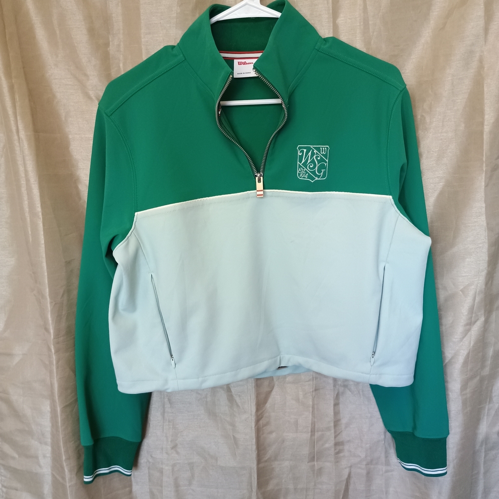 Wilson Half Zip Sporty Pullover Top Women's Small Cropped Green/Blue Athleisure